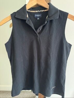 Burberry Black Polo Golf Tennis Pickelball Preppy Tank with Gold Logo Patch